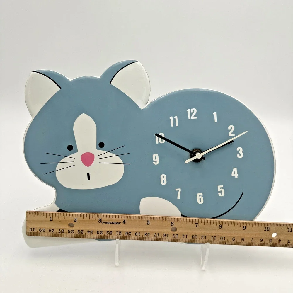 Vintage Small World Greetings Time Clock Gray Kitty Cat Retro Vinyl